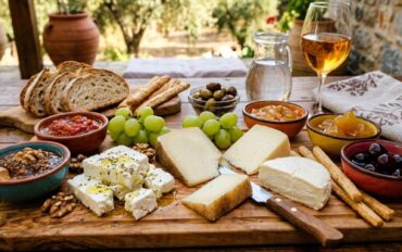 Πλατό με ελληνικά τυριά και μαρμελάδες και γλυκά κουταλιού