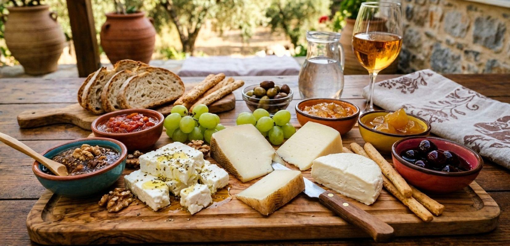 Πλατό με ελληνικά τυριά και μαρμελάδες και γλυκά κουταλιού